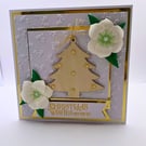 Luxury Handmade Christmas Card - Christmas Tree, Christmas Rose, Boxed Keepsake