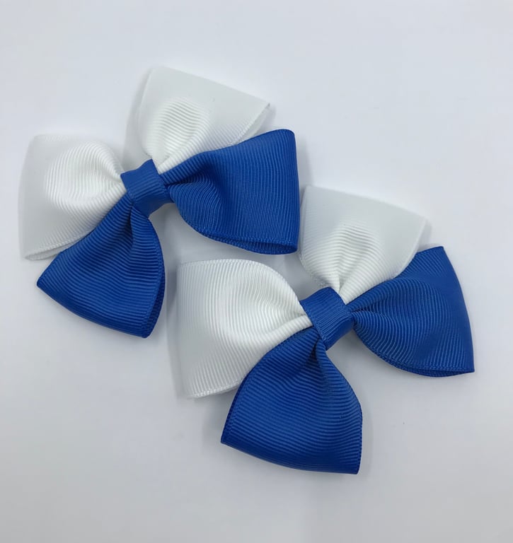 Royal Blue and White Two Tone Double with Bows on Clips (pair)