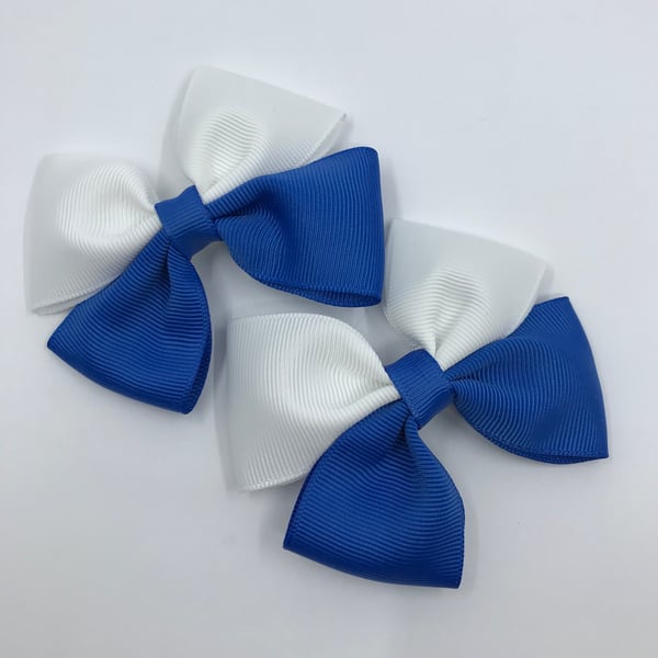 Royal Blue and White Two Tone Double with Bows on Clips (pair)