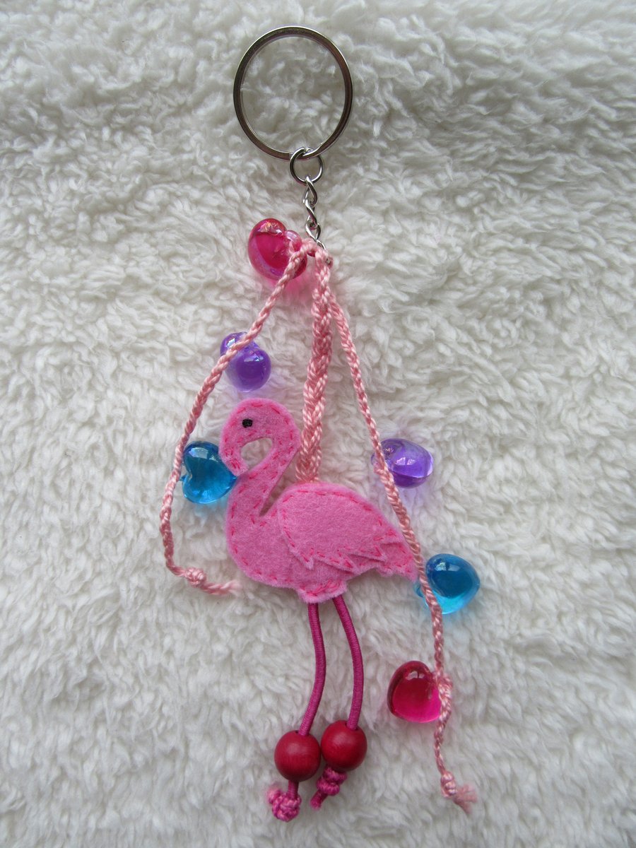 Pink flamingo bag charm, stocking filler, gift for girls