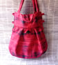RED Bag with Charcoal Grey, hand held, rounded base with pleats