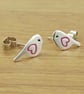 Bird Stud Earrings (coloured), Handmade Silver Jewellery, 6 colours available