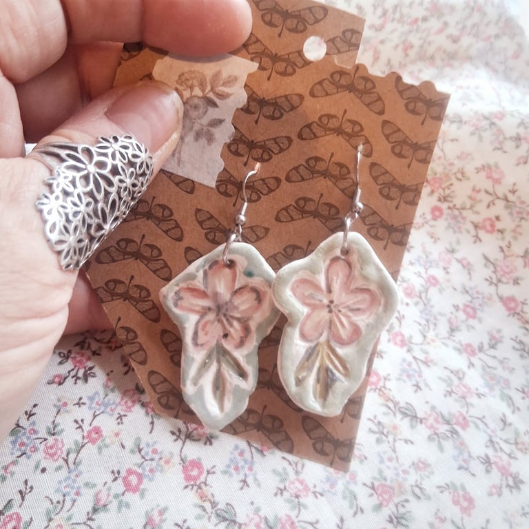 ceramic earrings handmade- reduced- one of a kind no c3