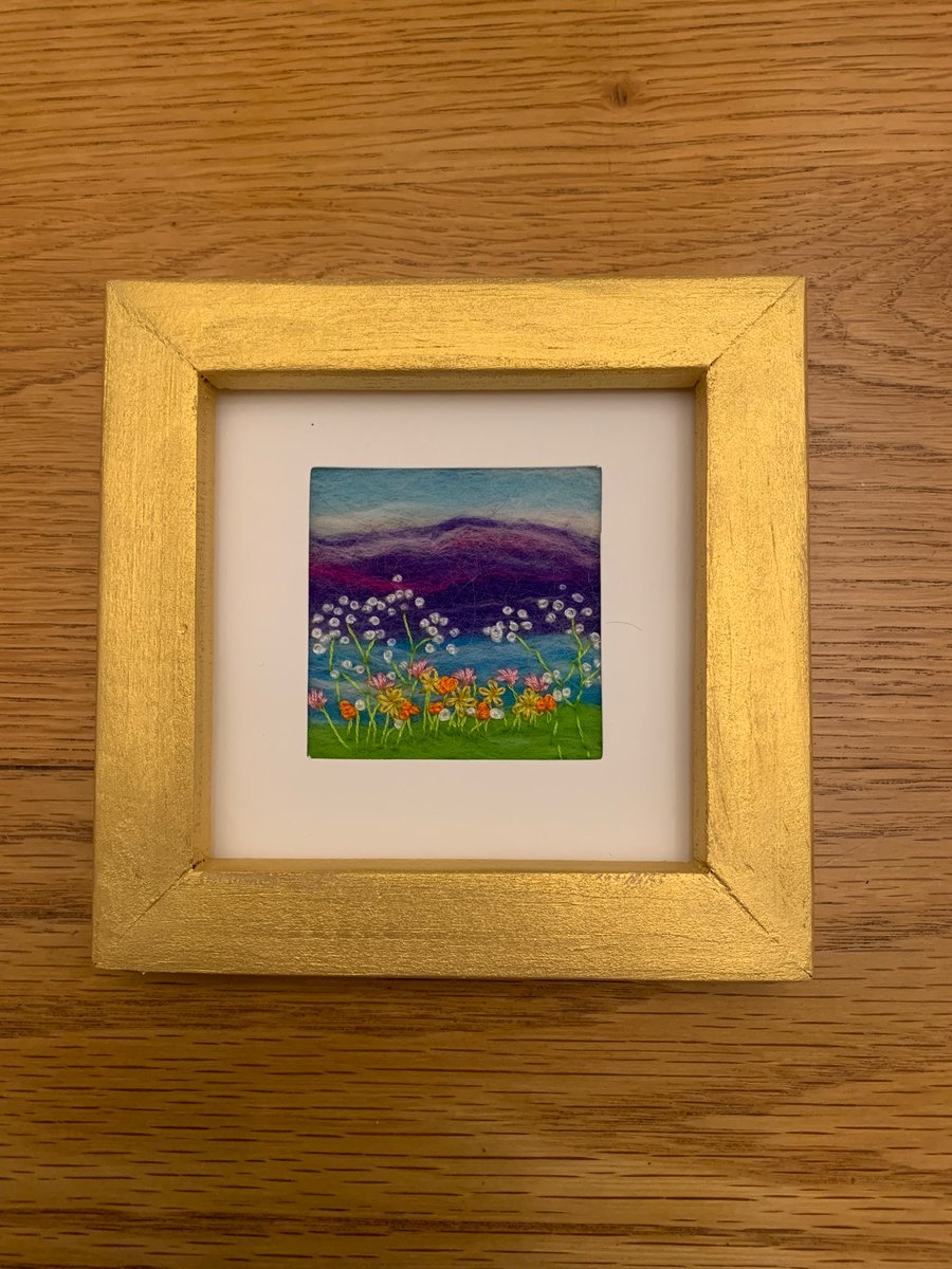 Mini needle felted and embroidered framed picture