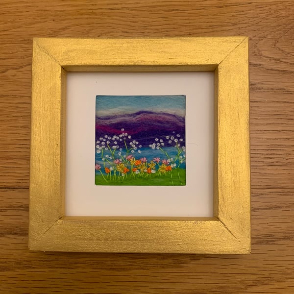 Mini needle felted and embroidered framed picture