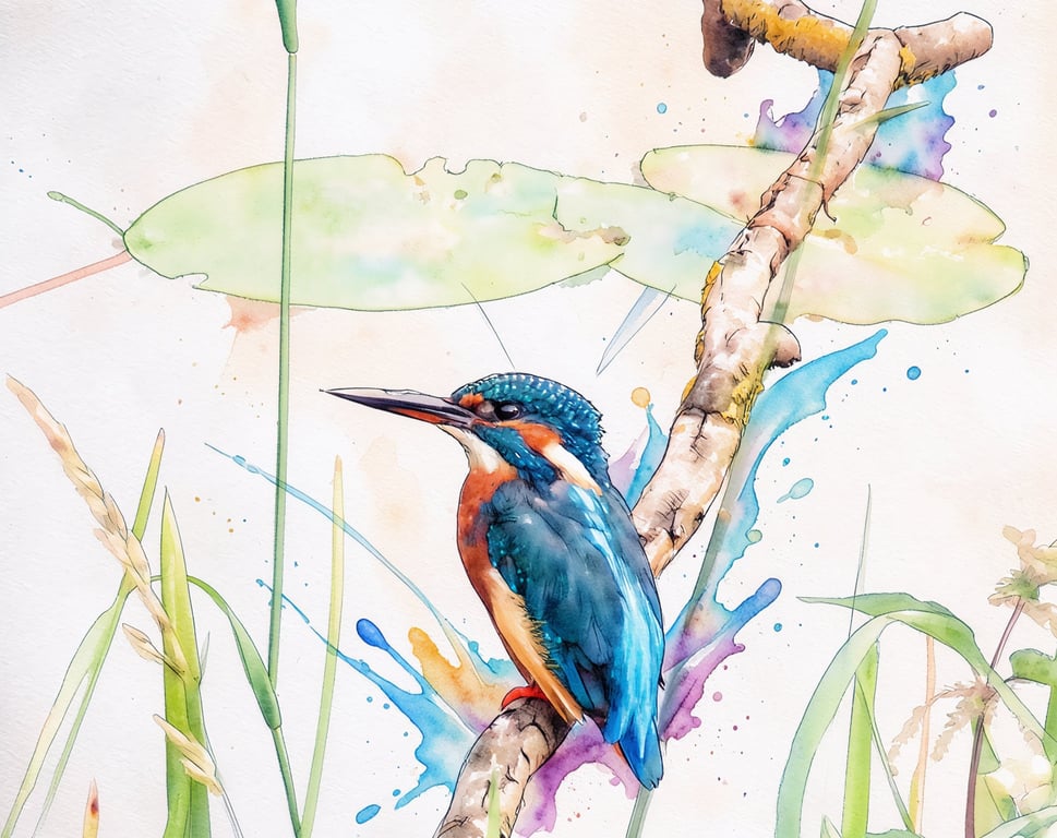 Kingfisher Lilly Pads Norfolk Greeting Card A5