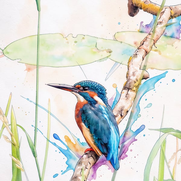 Kingfisher Lilly Pads Norfolk Greeting Card A5