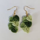 Green Leaf Vine Crocheted Earrings with Gold-plated Hooks