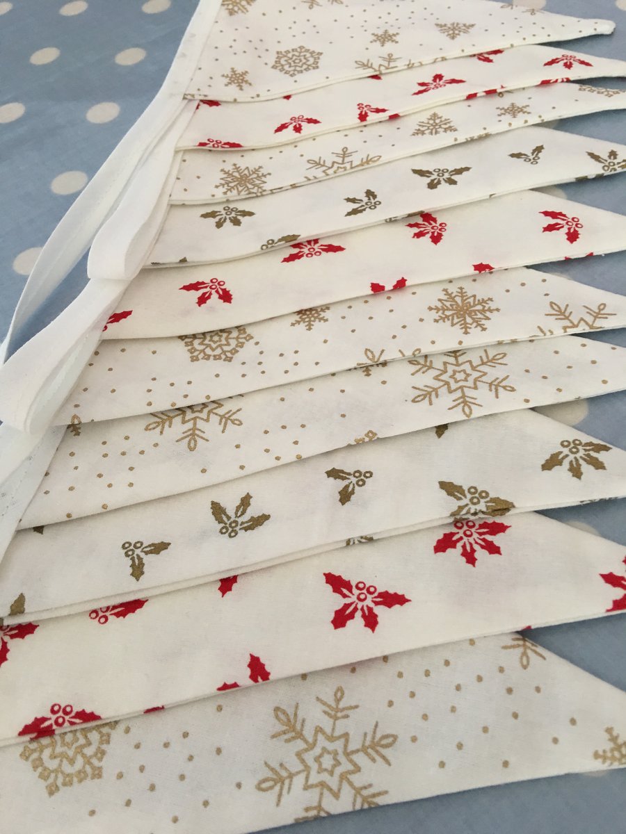 White Christmas cotton fabric bunting, banner, wedding,party flags