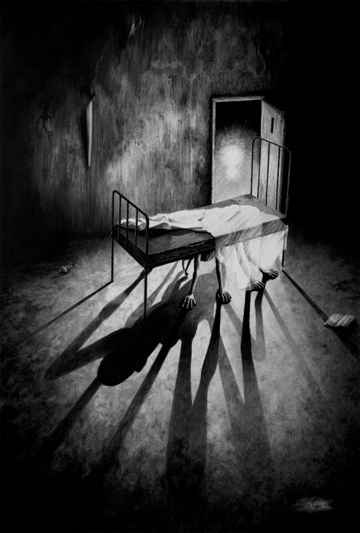 Stephen Under the Bed Horror Art Print, large monster charcoal drawing 