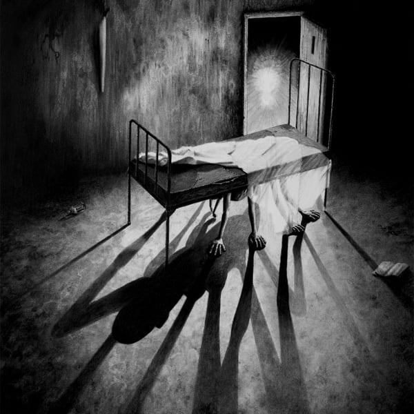 Stephen Under the Bed Horror Art Print, large monster charcoal drawing 