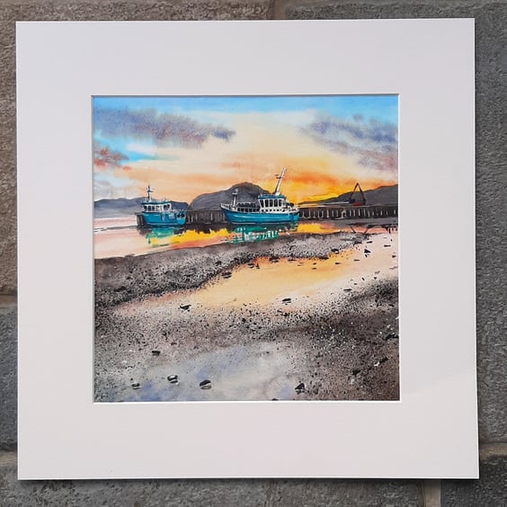 Sunset Ship, Original Painting. A Harbour Countryside View