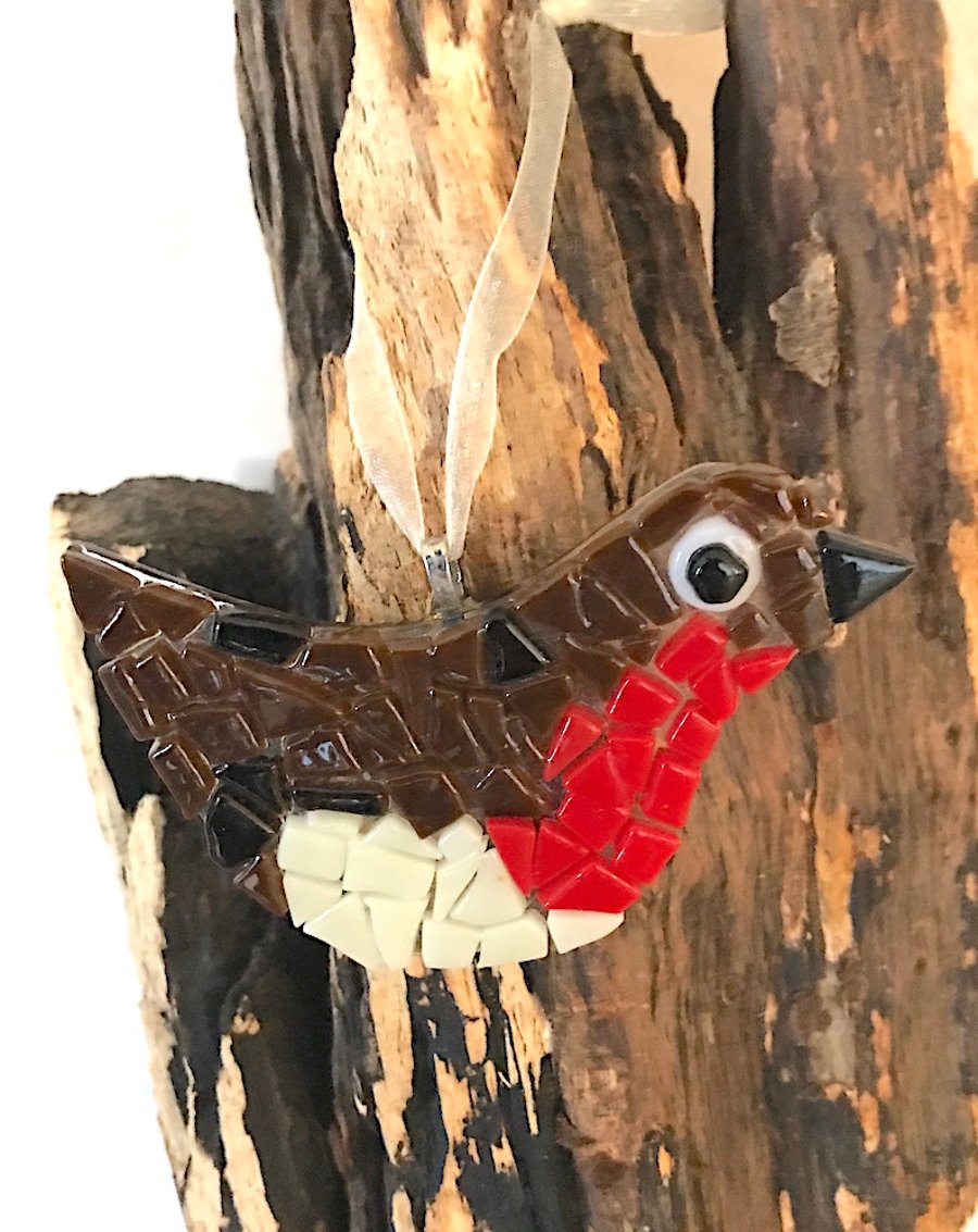 Mosaic Glass Robin Hanging