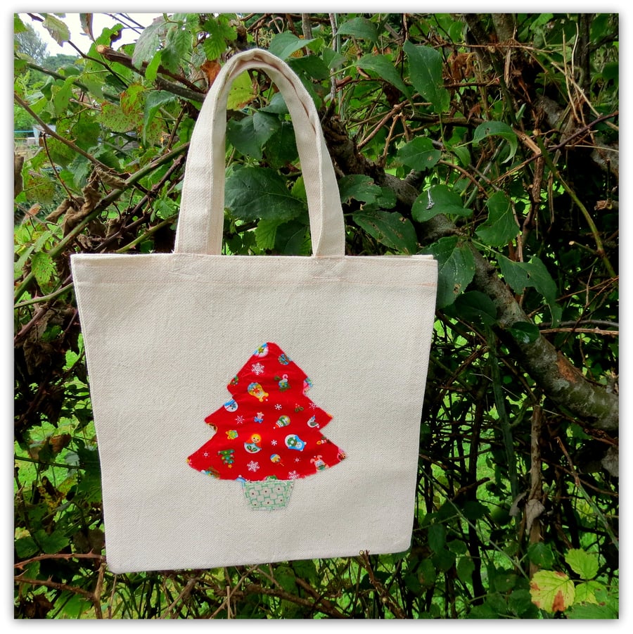 Christmas gift bag,  made from cotton canvas.  Re-useable.  Tote bag.
