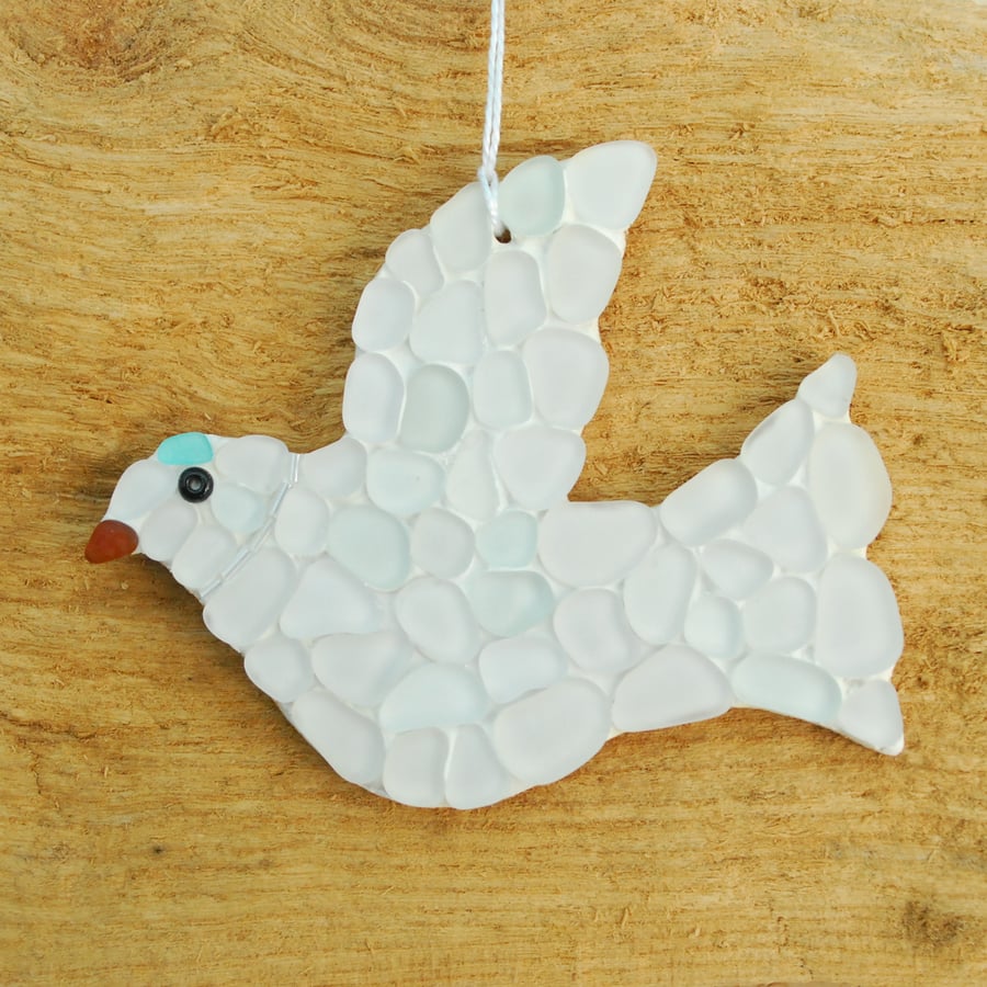 Mosaic dove from beach glass