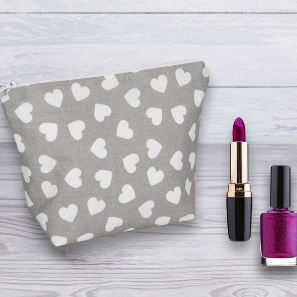 Cosmetic Bag, Make up Bag, White Hearts Design, Cosmetic Bag-129