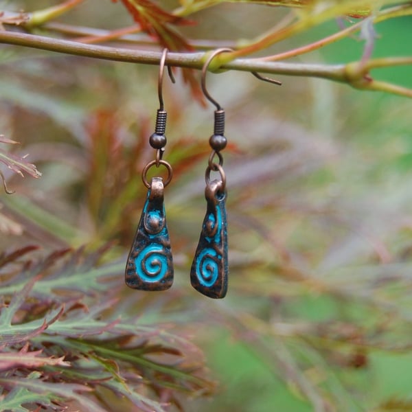 Copper & Turquoise Earrings - Celtic Spiral Inspired Jewellery