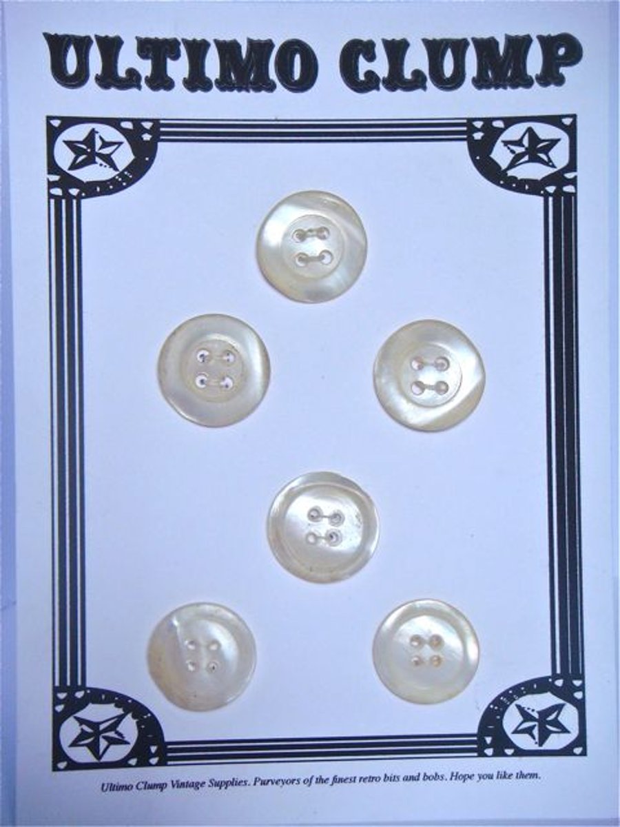 6 Vintage Mother of Pearl Buttons 18mm
