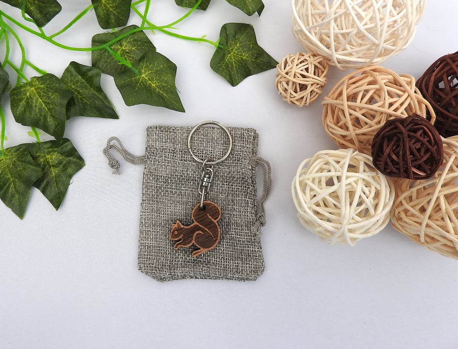 Squirrel Wood Keyring with Gift Bag