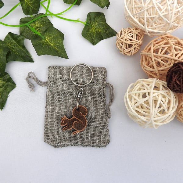 Squirrel Wood Keyring with Gift Bag