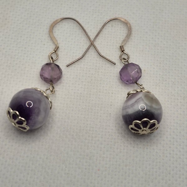 Amethyst gemstone earrings with 2 types of beads
