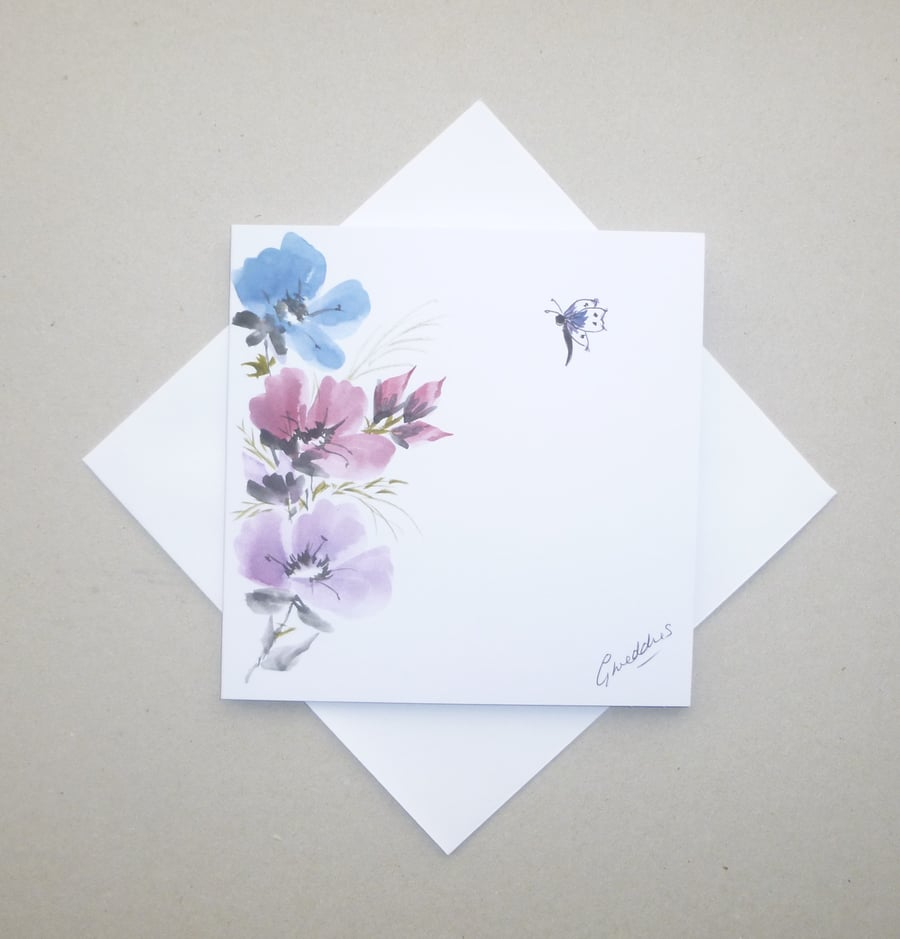 hand painted all occasion greetings floral card .( ref FA 61 D8 )