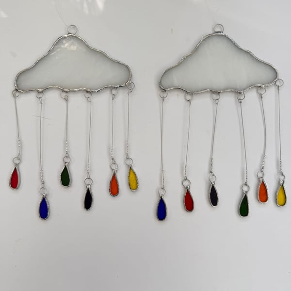 Stained Glass Large Rain Cloud Multi - Handmade Hanging Window Decoration