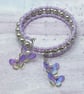 Lilac and shell pearl beaded memory wire bangle with butterfly charms - Image 3