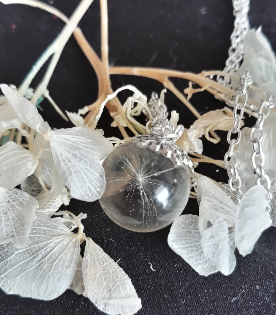 R11. Resin globe necklace with dandelion seed