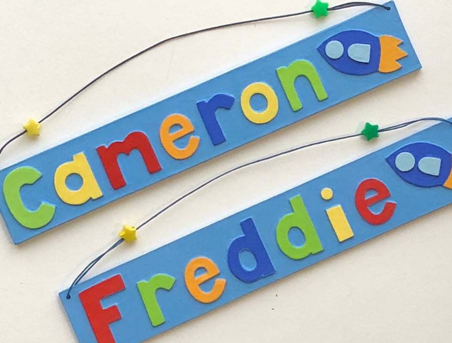 Any Name! Sky Blue Rocket Name Plate