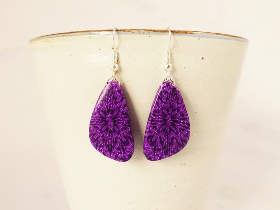 Purple Abstract Triangle Patterned Lightweight Statement Earrings, One of a Kind