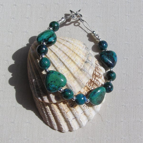 Teal Chrysocolla Gemstone Crystal Beaded Chakra Bracelet "Teal Skies"