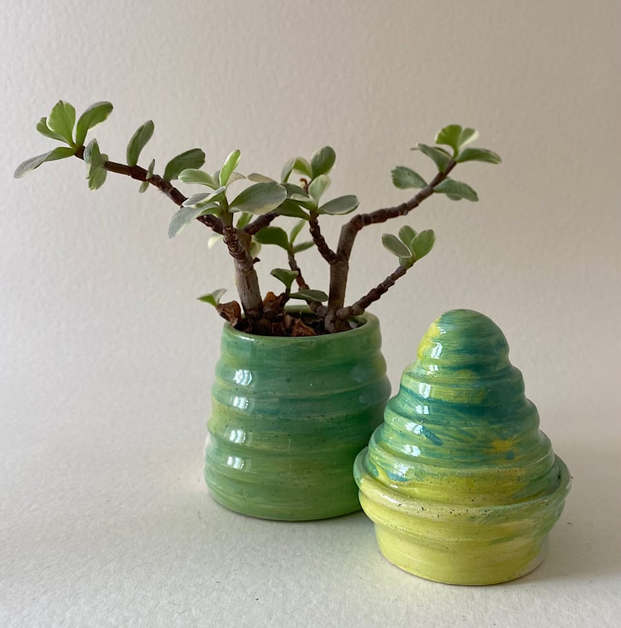  Christmas tree and tub ceramic ornament set.