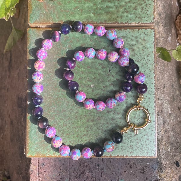Galaxy Sea Sediment Jasper Hand Knotted Beaded Necklace