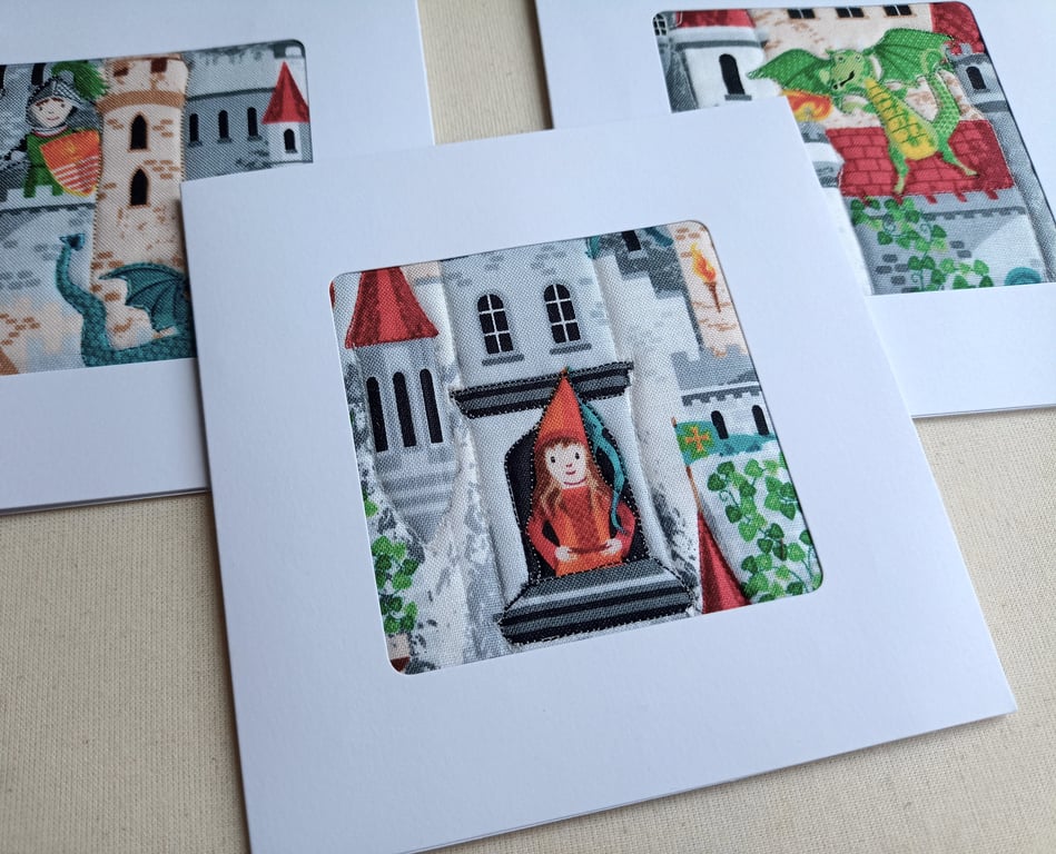 Set of 3 greetings cards for children - Dragon, Princess and Knight 