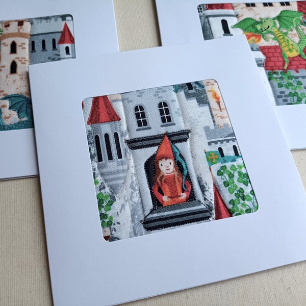 Set of 3 greetings cards for children - Dragon, Princess and Knight 
