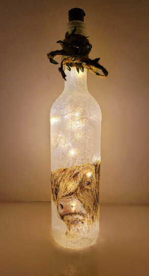 Decoupage Highland Coos Bottle Lamp