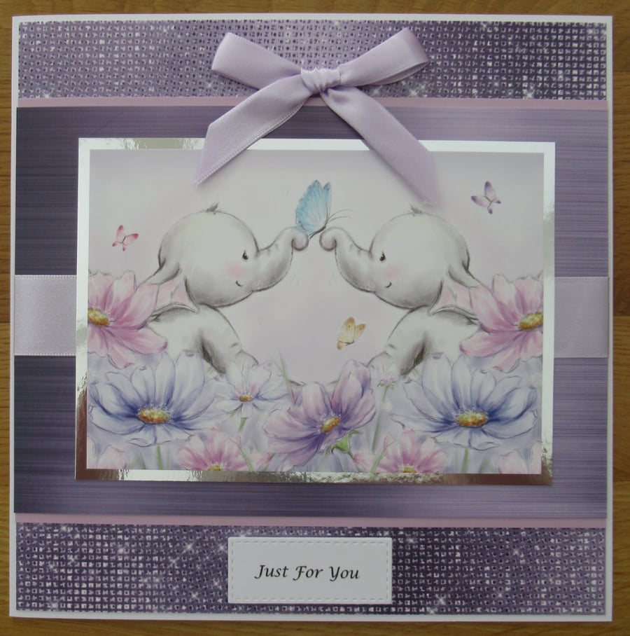 Elephants & Flowers - 8x8" Just For You Card