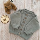 IN STOCK Handknitted 'Brownie' Cardigan - 6-9 months. Sage Green.