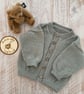 IN STOCK Handknitted 'Brownie' Cardigan - 6-9 months. Sage Green.