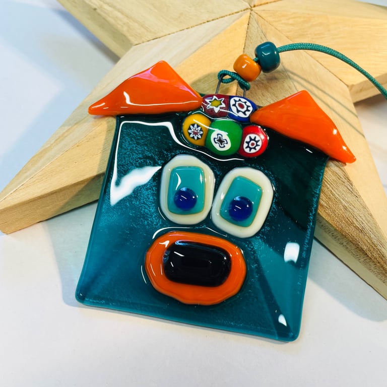 Hippy happy fused glass dog suncatcher 