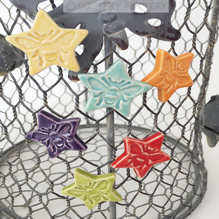 Set of six ceramic bee magnets pottery fridge magnet 