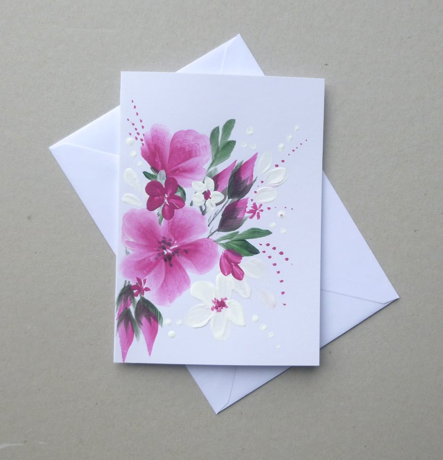 hand painted floral blank greetings card ( ref FA17 B5 )