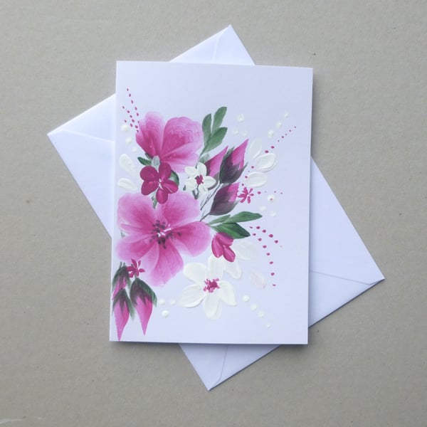 hand painted floral blank greetings card ( ref FA17 B5 )