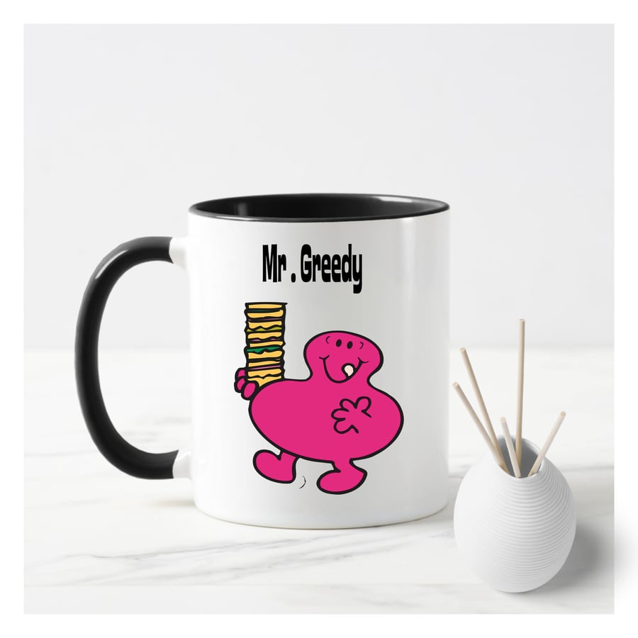 Mr Men Mr Greedy custom mug funny mum gift, 