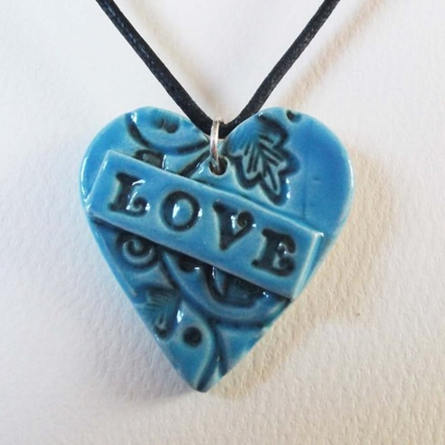 Turquoise ceramic "LOVE" heart