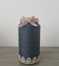 Dark Grey Yarn Wrapped Vase With Floral Trim