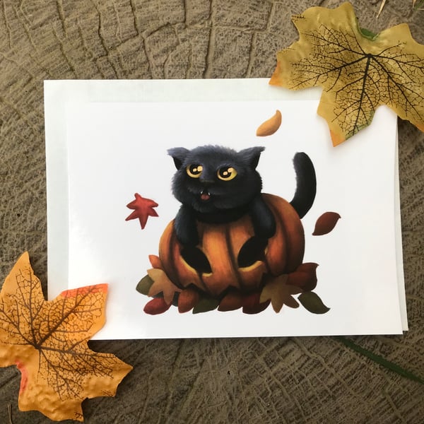 Pumpkin Cat blank greeting card