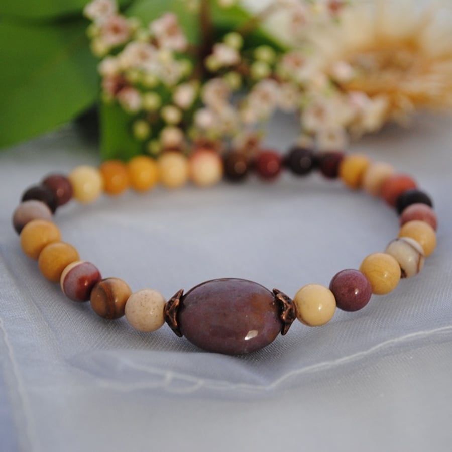 Mookaite & Indian Agate stretch bracelet (purple)