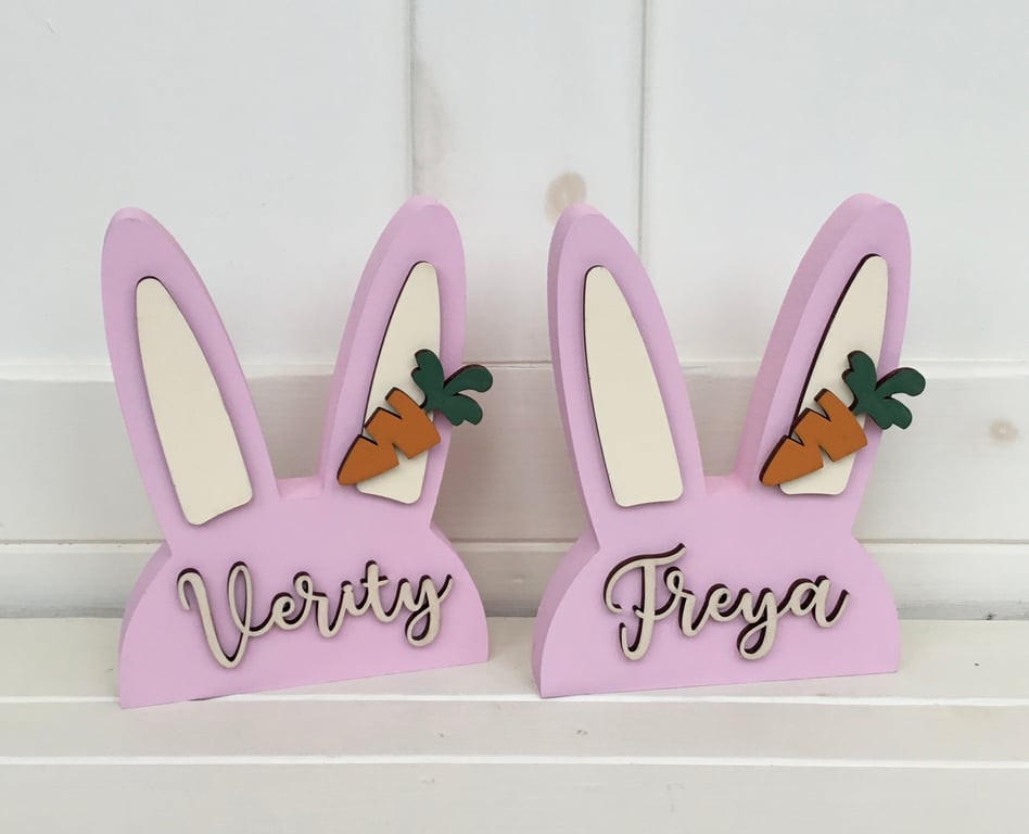 Wooden Freestanding Easter Bunny Head Personalised with Wooden Carrot